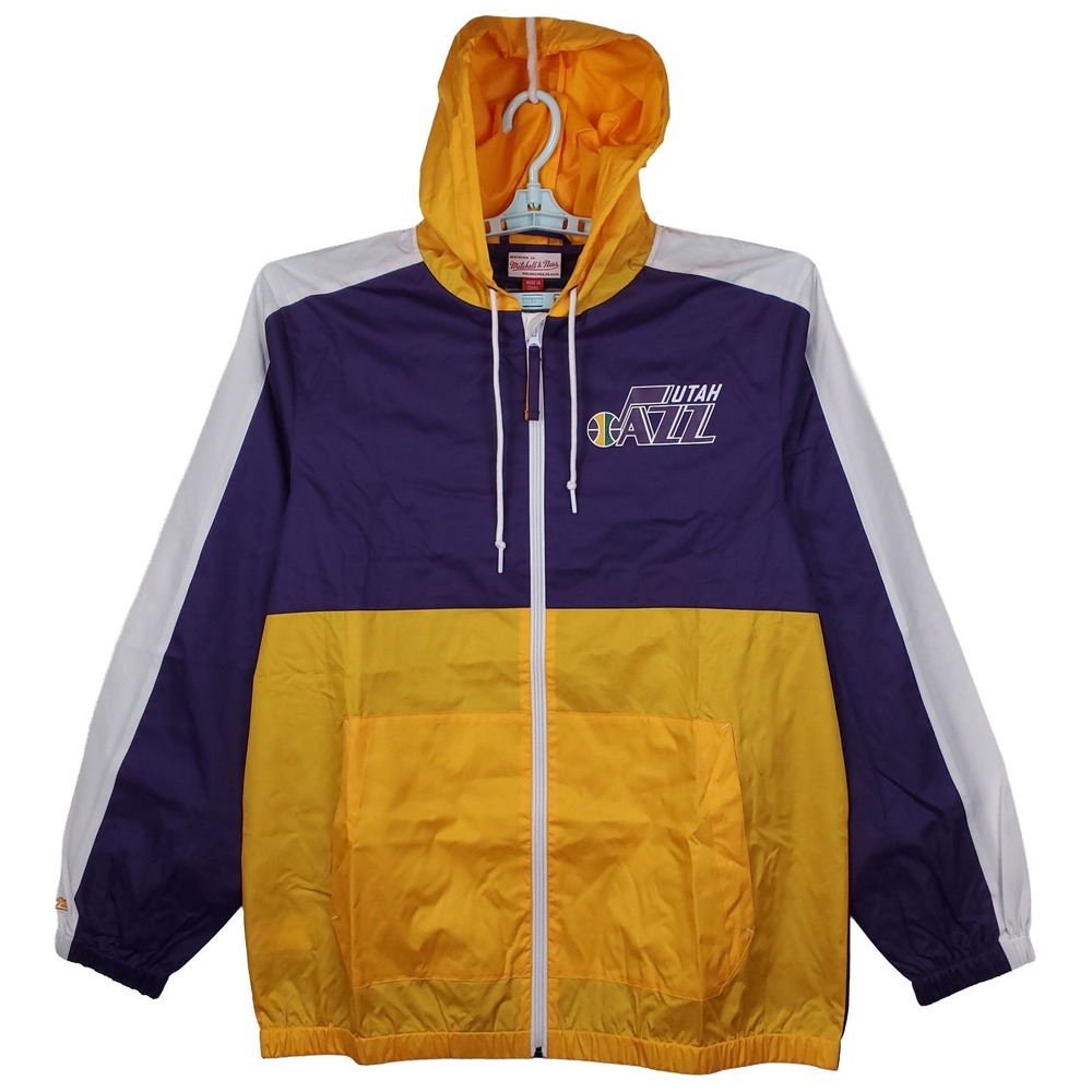 Utah Jazz Mitchell & Ness NBA Large Windbreaker Jacket Embroidery Logo New